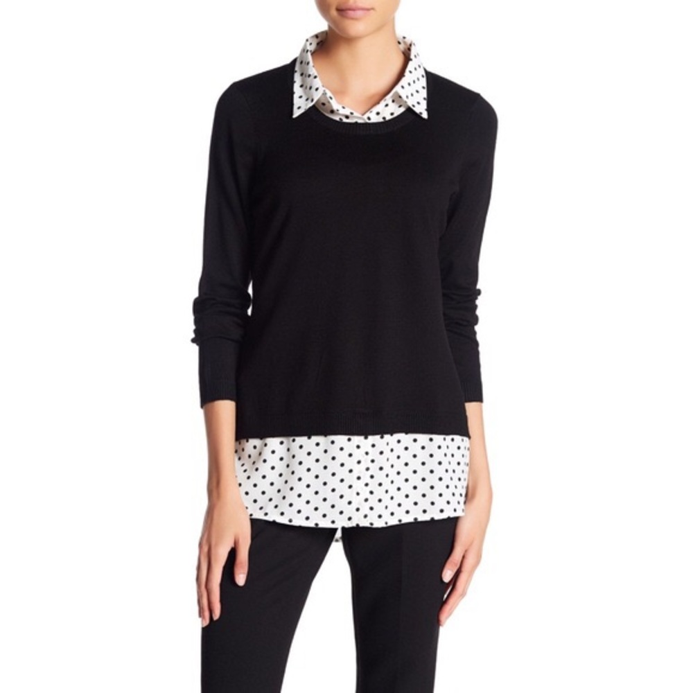 NWT Adrianna Papell Black Stripe Twofer Sweater
